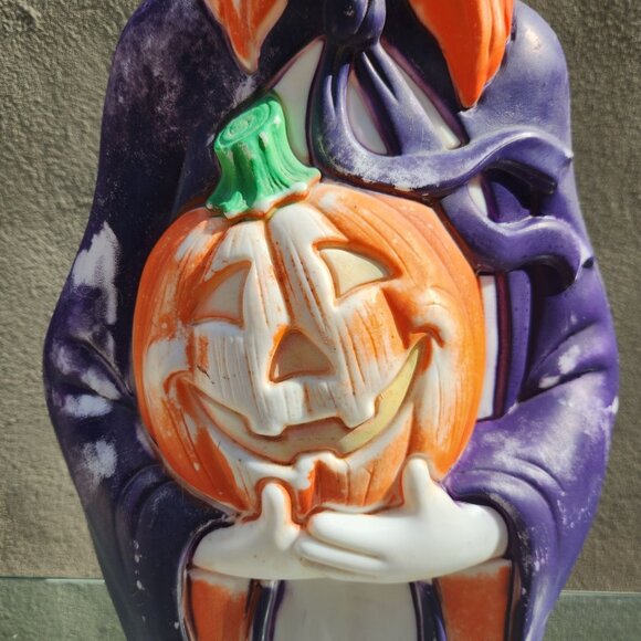 Vintage Grand Venture Witch Blowmold Pumpkin Rare Purple Redhead Halloween USA - Picture 7 of 9